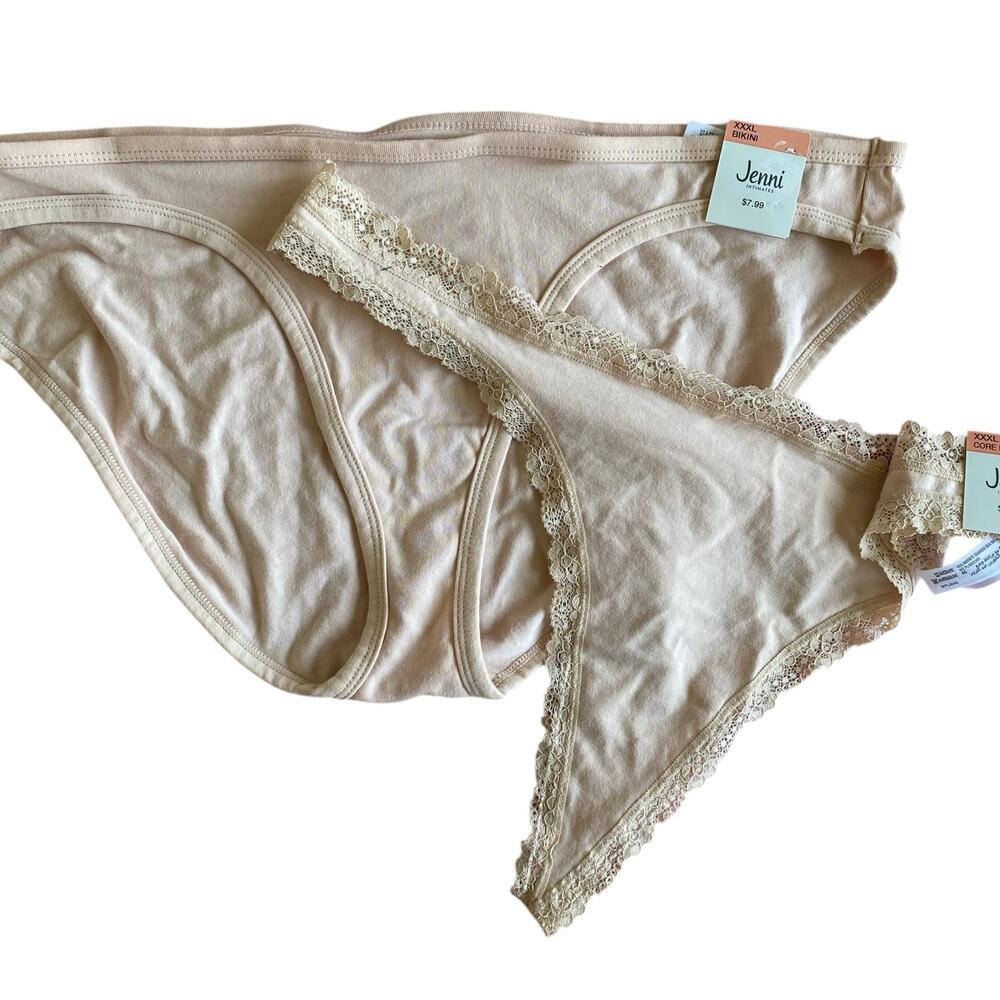 NEW JENNI INTIMATES Pantie Bundle of 2 Cream Size XXXL Bikini & Thong Lace Trim